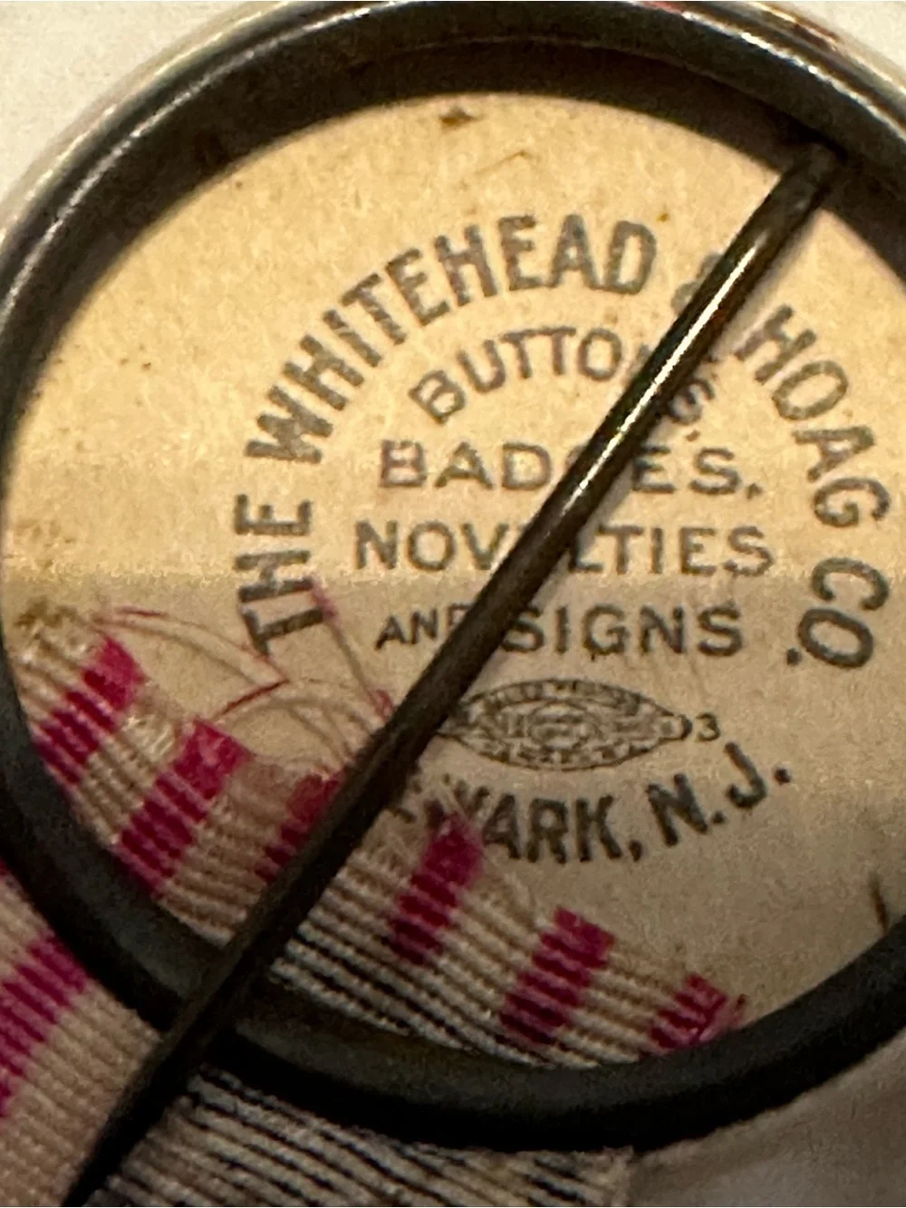 Antique 1916 Labor Day Whitehead & Hoag Patriotic Pinback Ribbon Badge